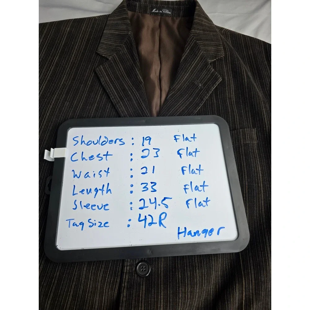 Zagato Signature Collection Mens 42R Brown Striped Cotton 3 Button Blazer Coat